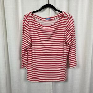 J.McLaughlin Catalina Cloth Red&White Stripe 3/4 Sleeve Wavesong Top Sz.M